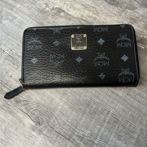 MCM Black Monogram Zip Wallet